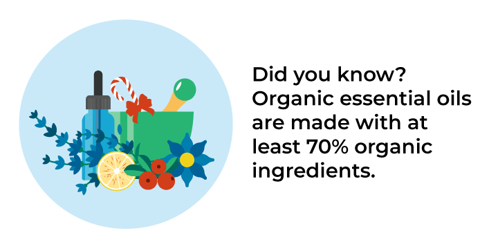 Organic essentila oils are at least 70% organic