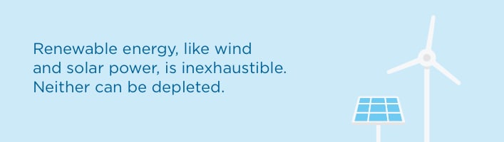Renewable energy, like wind and solar power, is inexaustible.