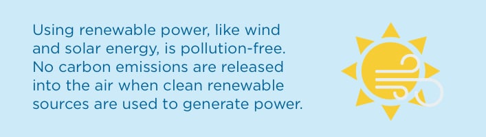 Using renewable power, like wind and solar energy, is pollution free